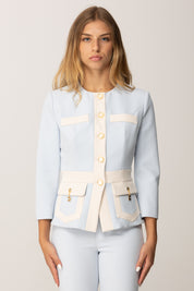 Elisabetta Franchi Giacca In Crepe con Baschina e Tasche GIT0156E2 STARLIGHT/MILK