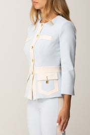 Elisabetta Franchi Giacca In Crepe con Baschina e Tasche GIT0156E2 STARLIGHT/MILK
