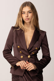 Elisabetta Franchi Giacca In Duchesse Sfiancata con Doppiopetto GI18657E2 MERLOT