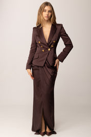 Elisabetta Franchi Giacca In Duchesse Sfiancata con Doppiopetto GI18657E2 MERLOT