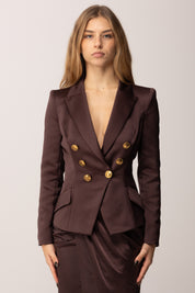 Elisabetta Franchi Giacca In Duchesse Sfiancata con Doppiopetto GI18657E2 MERLOT