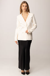 Elisabetta Franchi Giacca In Maglia Doppio Petto con Ricamo Ef MK52S57E2 MILK