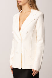 Elisabetta Franchi Giacca In Maglia Doppio Petto con Ricamo Ef MK52S57E2 MILK
