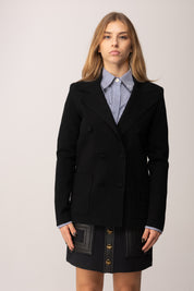 Elisabetta Franchi Giacca In Maglia Doppio Petto con Ricamo Ef MK52S57E2 NERO