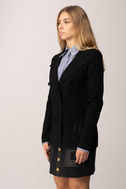 Elisabetta Franchi Giacca In Maglia Doppio Petto con Ricamo Ef MK52S57E2 NERO