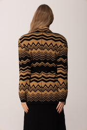 Akep Giacca In Maglia Jacquard con Motivo Zig-zag MARRONE MGKD11203