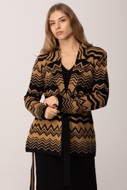 Akep Giacca In Maglia Jacquard con Motivo Zig-zag MARRONE MGKD11203