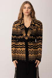 Akep Giacca In Maglia Jacquard con Motivo Zig-zag MARRONE MGKD11203