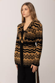 Akep Giacca In Maglia Jacquard con Motivo Zig-zag MARRONE MGKD11203