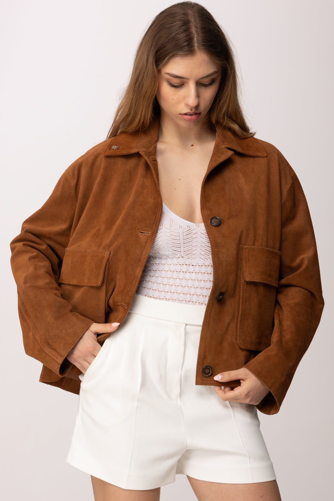 Aniye By Giacca Janis Over In Suede 185082 COGNAC