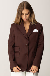 Elisabetta Franchi Giacca Monopetto In Fresco Lana con Pochette GI16356E2 COFFEE