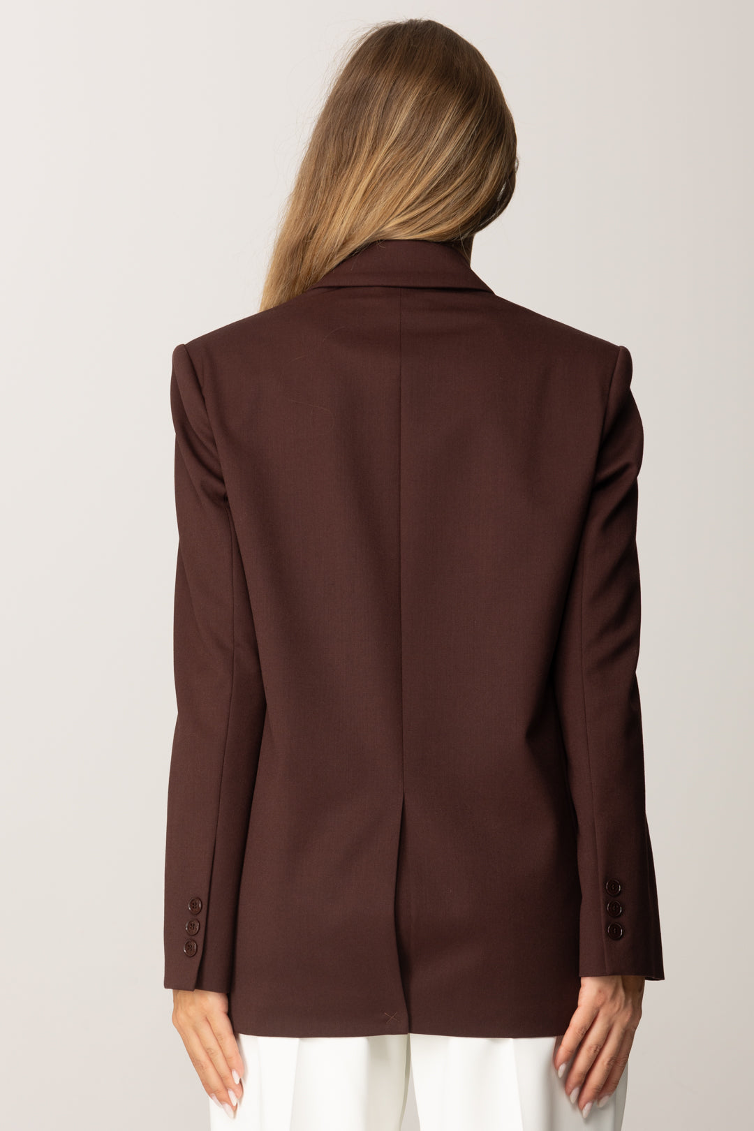 Elisabetta Franchi Giacca Monopetto In Fresco Lana con Pochette GI16356E2 COFFEE