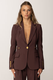 Elisabetta Franchi Giacca Monopetto con Accessorio Gioiello con Logo GI17556E2 MERLOT