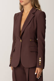 Elisabetta Franchi Giacca Monopetto con Accessorio Gioiello con Logo GI17556E2 MERLOT