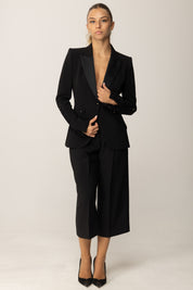 Elisabetta Franchi Giacca Sfiancata con Rever In Satin GI15456E2 NERO