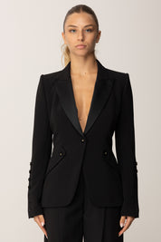 Elisabetta Franchi Giacca Sfiancata con Rever In Satin GI15456E2 NERO