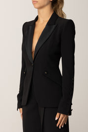 Elisabetta Franchi Giacca Sfiancata con Rever In Satin GI15456E2 NERO