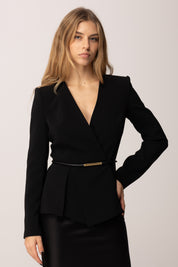 Elisabetta Franchi Giacca Slim In Crêpe con Cintura Logata NERO GI16657E2