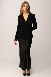 Elisabetta Franchi Giacca Slim In Crêpe con Cintura Logata NERO GI16657E2