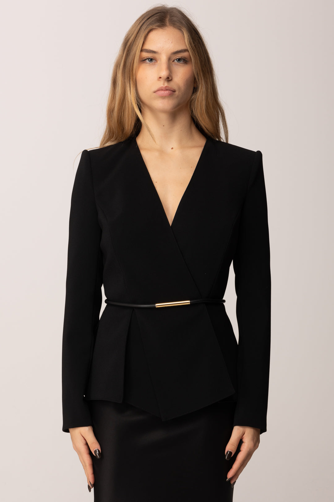 Elisabetta Franchi Giacca Slim In Crêpe con Cintura Logata NERO GI16657E2