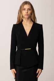 Elisabetta Franchi Giacca Slim In Crêpe con Cintura Logata NERO GI16657E2