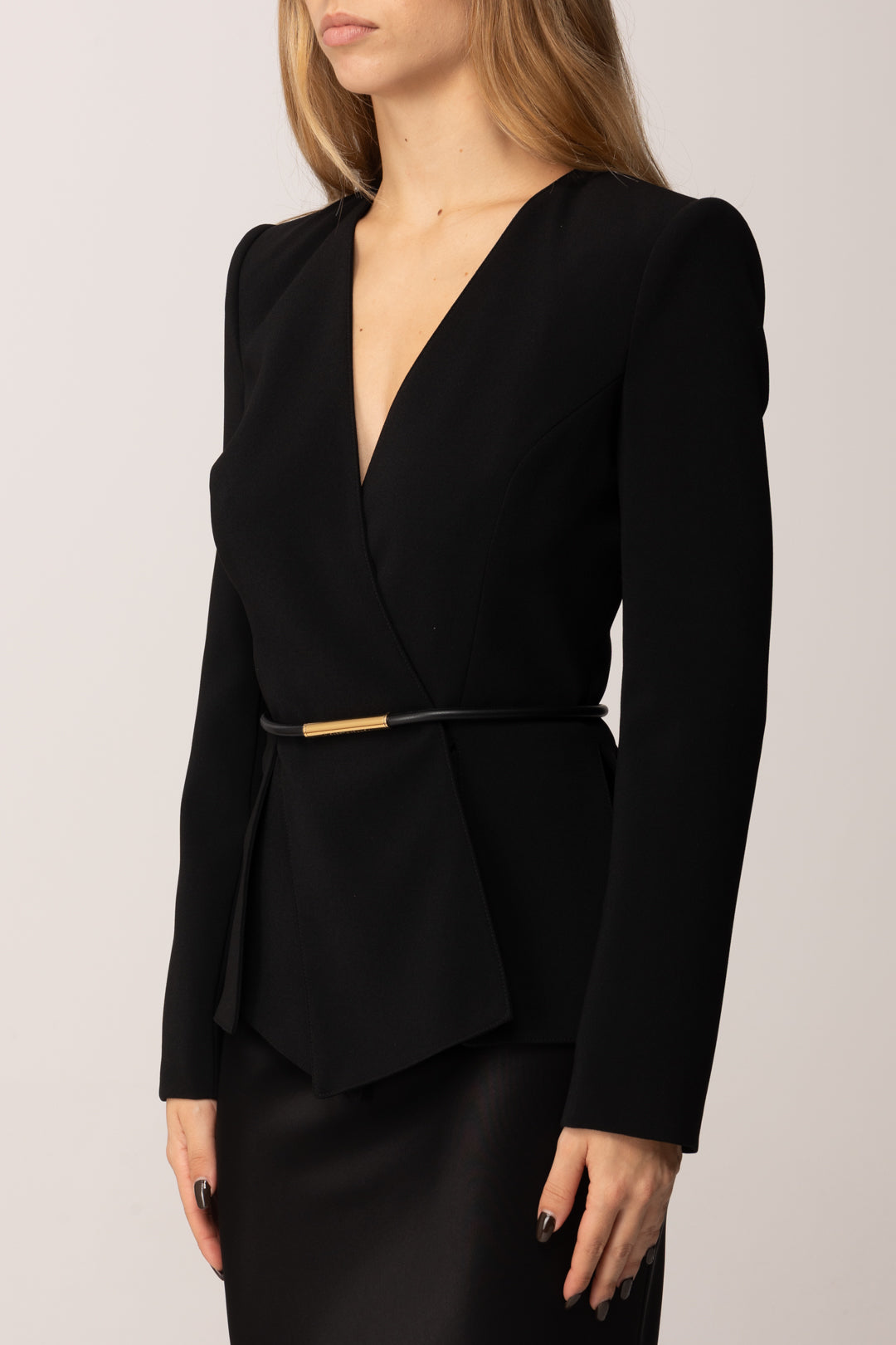 Elisabetta Franchi Giacca Slim In Crêpe con Cintura Logata NERO GI16657E2