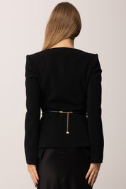 Elisabetta Franchi Giacca Slim In Crêpe con Cintura Logata NERO GI16657E2