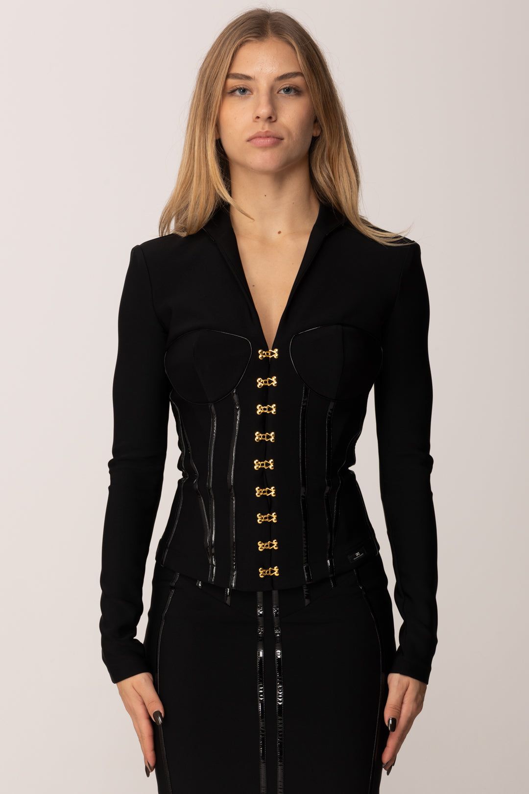 Elisabetta Franchi Giacca con Dettagli Corsetto e Ganci GI18257E2 NERO