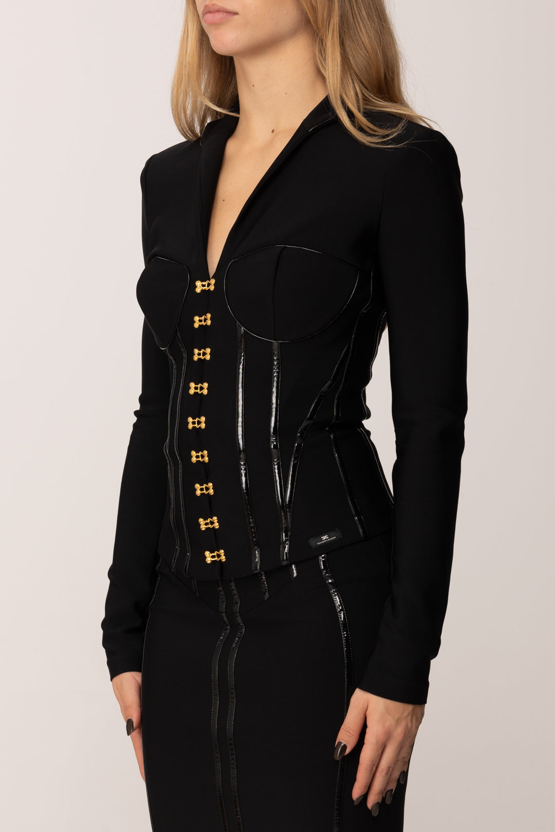 Elisabetta Franchi Giacca con Dettagli Corsetto e Ganci GI18257E2 NERO