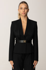 Elisabetta Franchi Giacca con Rever In Raso e Cintura GI17656E2 NERO