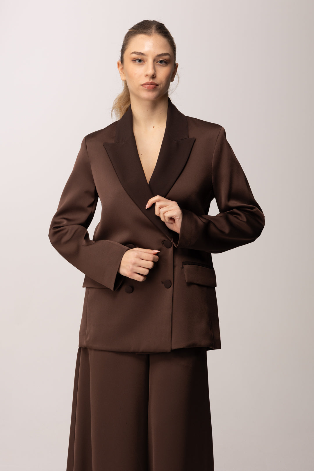 Meme Road Giacca doppiopetto in raso M6285G FONDENTE 