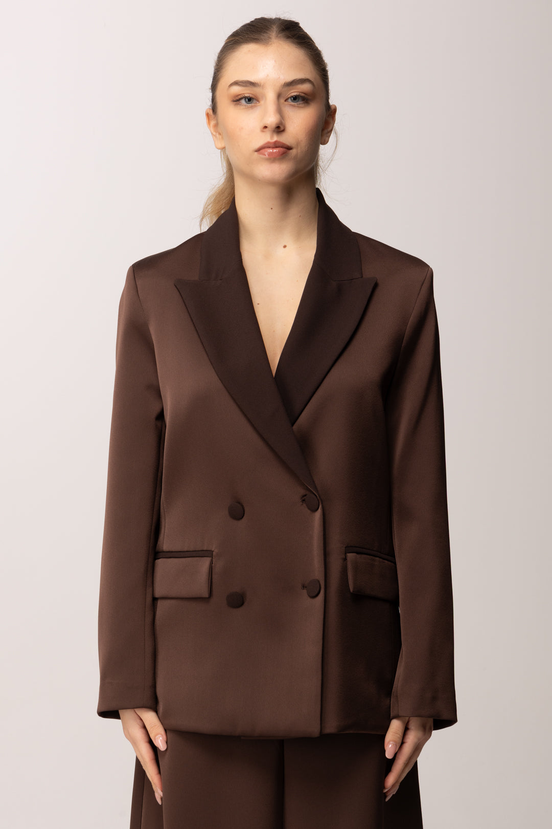 Meme Road Giacca doppiopetto in raso M6285G FONDENTE 