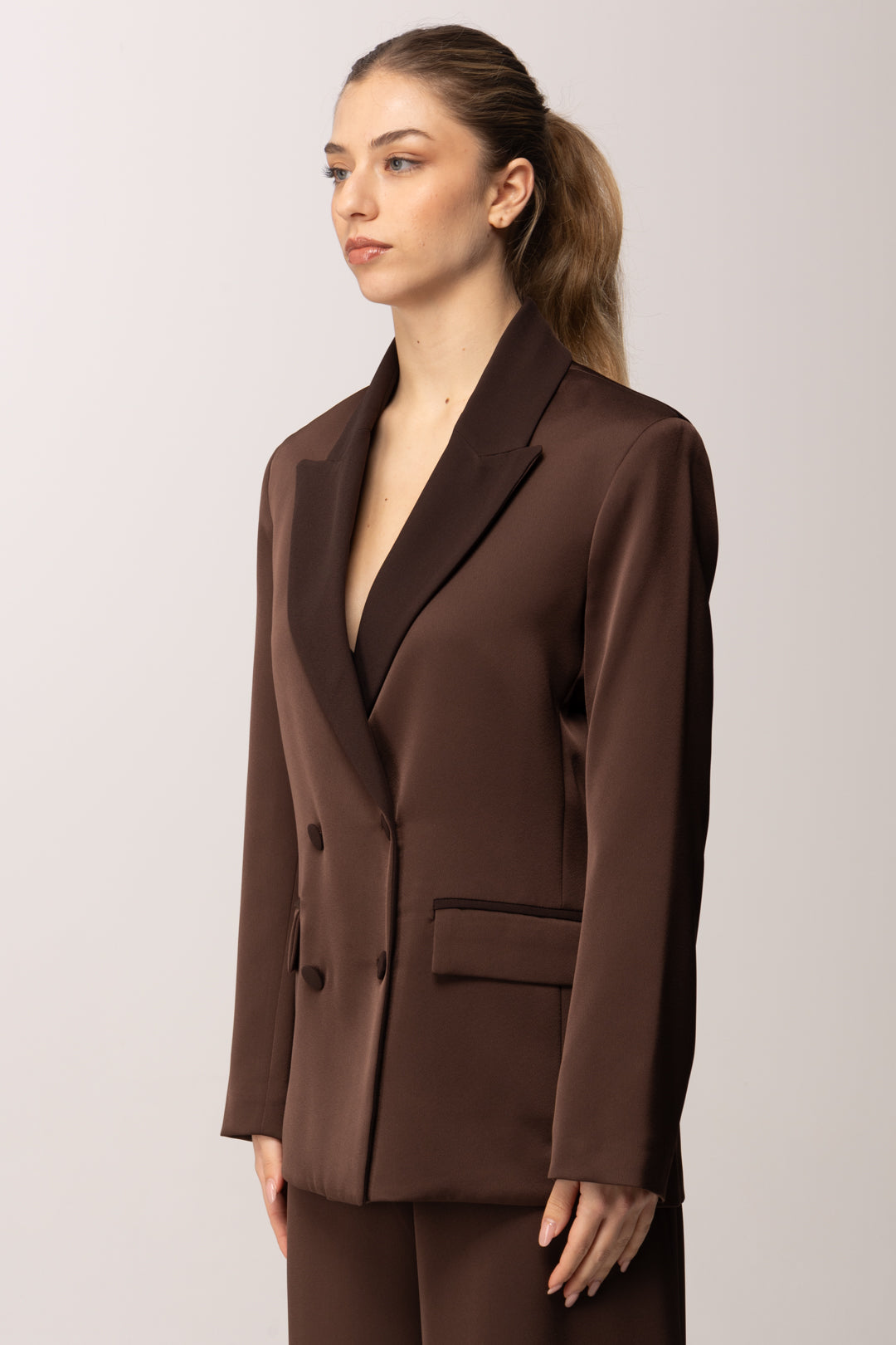 Meme Road Giacca doppiopetto in raso M6285G FONDENTE 