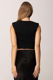 Elisabetta Franchi Gilet Crop con Rever In Raso e Doppiopetto GL00256E2 NERO