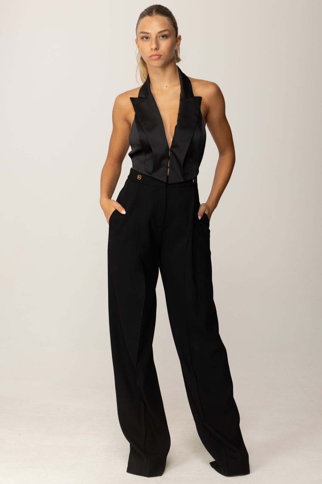 Elisabetta Franchi Gilet In Raso con Cinturini Sul Retro GL00357E2 NERO