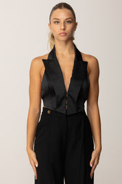 Elisabetta Franchi Gilet In Raso con Cinturini Sul Retro GL00357E2 NERO