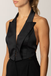 Elisabetta Franchi Gilet In Raso con Cinturini Sul Retro GL00357E2 NERO