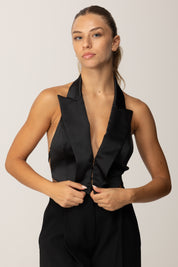 Elisabetta Franchi Gilet In Raso con Cinturini Sul Retro GL00357E2 NERO