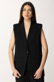ELISABETTA FRANCHI Gilet Monopetto In Fresco Lana GI15452E2 NERO