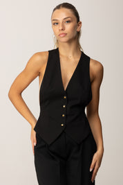 Elisabetta Franchi Gilet con Stampa Lettering Sul Retro GL00156E2 NERO