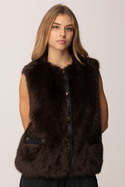 Twin-set Gillet In Ecopelliccia 252TP2421 BIC.DEEP TAUPE/NERO