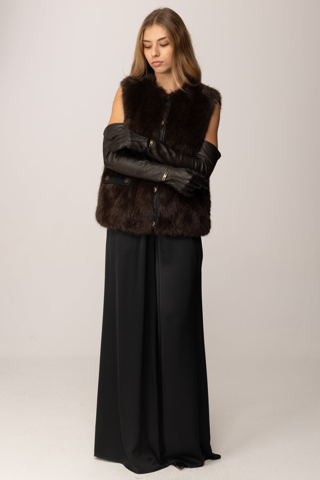 Twin-set Gillet In Ecopelliccia 252TP2421 BIC.DEEP TAUPE/NERO