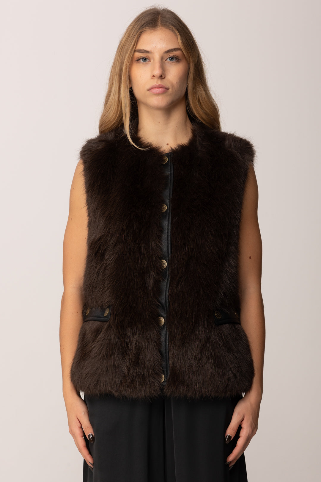 Twin-set Gillet In Ecopelliccia 252TP2421 BIC.DEEP TAUPE/NERO