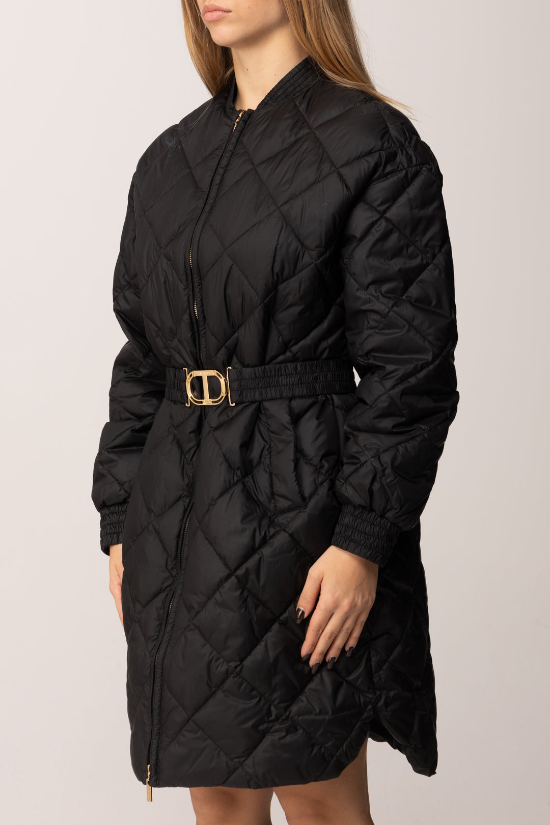 Twin-set Giubbino Imbottito Lungo con Cintura Oval T 252TP2130 NERO
