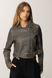 Khloè Femme Giubbino In Ecopelle Crop con Fibbia In Vita FC807 GRIGIO