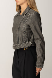 Khloè Femme Giubbino In Ecopelle Crop con Fibbia In Vita FC807 GRIGIO