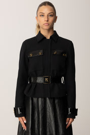Elisabetta Franchi Giubbotto In Crêpe con Dettagli In Vernice GB00356E2 NERO
