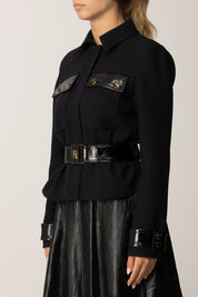 Elisabetta Franchi Giubbotto In Crêpe con Dettagli In Vernice GB00356E2 NERO