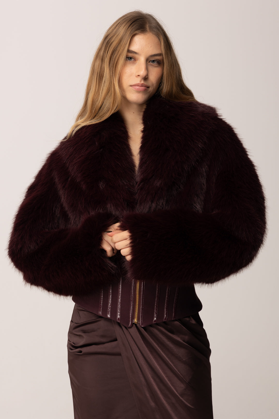 Elisabetta Franchi Giubbotto con Bustier e Pelliccia MERLOT GB05A57E2