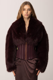 Elisabetta Franchi Giubbotto con Bustier e Pelliccia MERLOT GB05A57E2